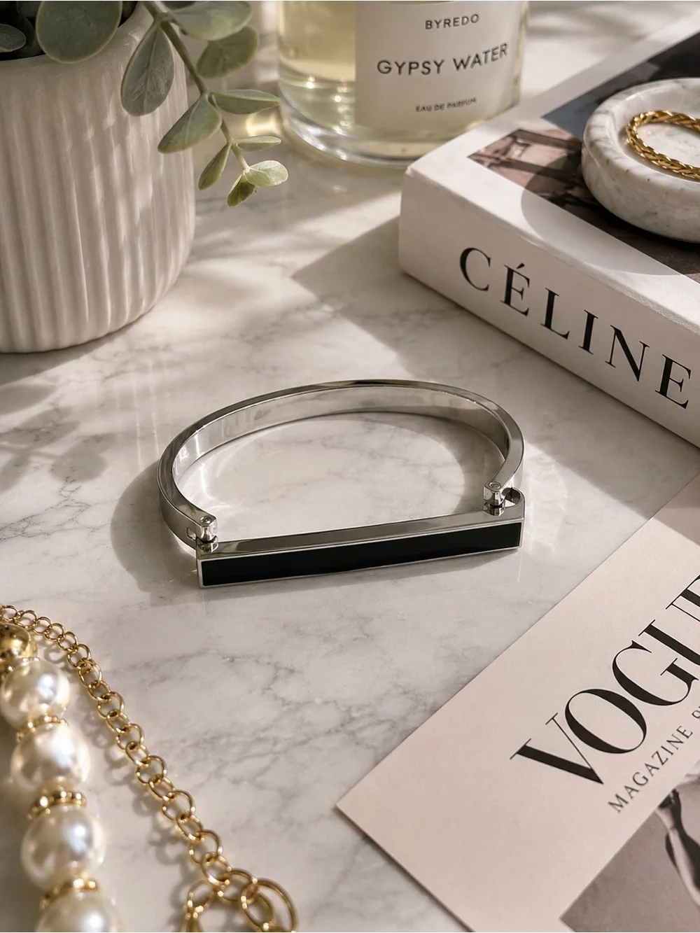 Silver Bangle Bracelet - Flat Bar Women Hinge Bracelet